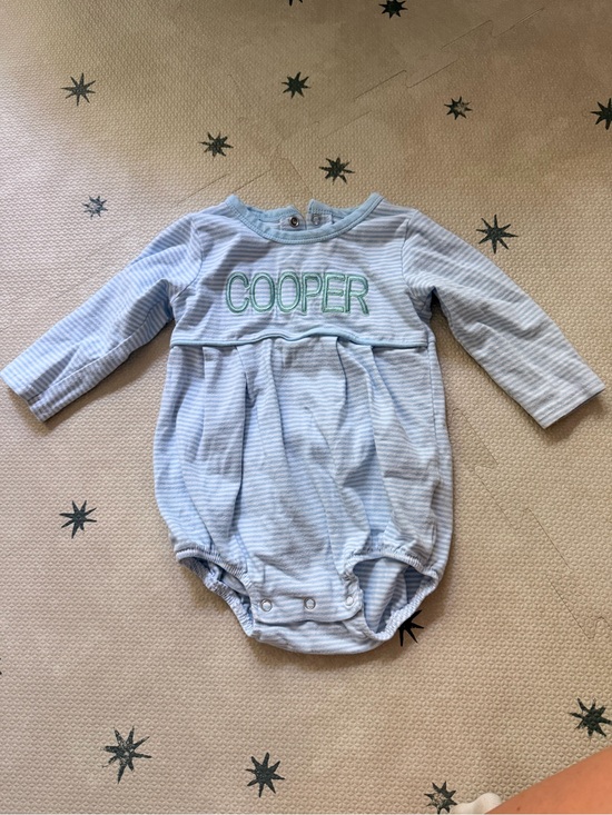 Trotter Street Kids Other - Trotter Street Light Blue Long Sleeve Striped Baby Bubble "Cooper" Monogram 9 M